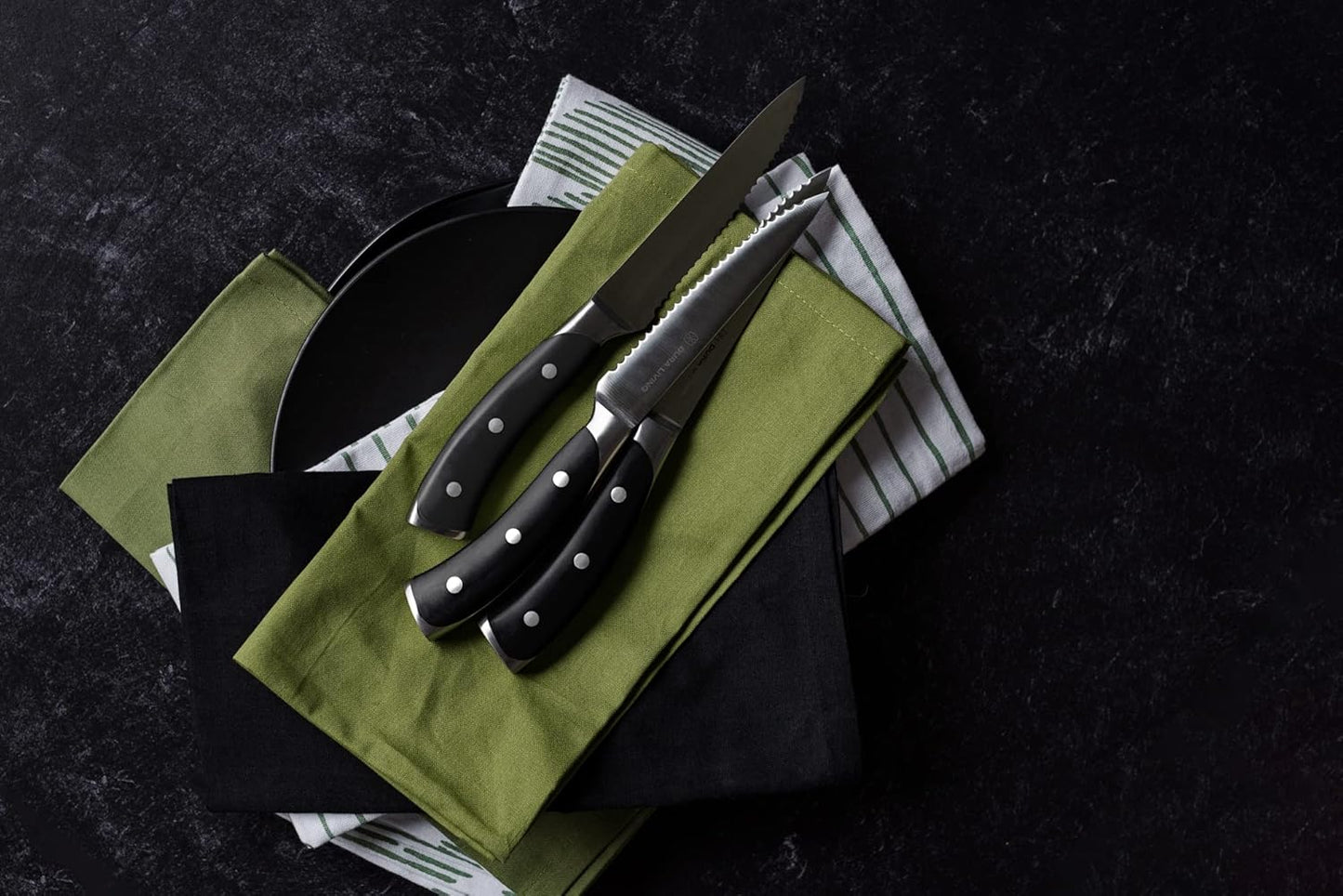 DURA LIVING 2-Piece Kitchen Knife Set – Ultra Sharp Precision German Stainless Steel Blades, 5” Utility & 3.5” Paring Knife with Ergonomic Handles, Multipurpose for Slicing & Peeling, Black Handle