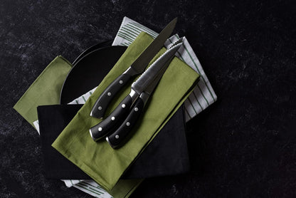 DURA LIVING 2-Piece Kitchen Knife Set – Ultra Sharp Precision German Stainless Steel Blades, 5” Utility & 3.5” Paring Knife with Ergonomic Handles, Multipurpose for Slicing & Peeling, Black Handle