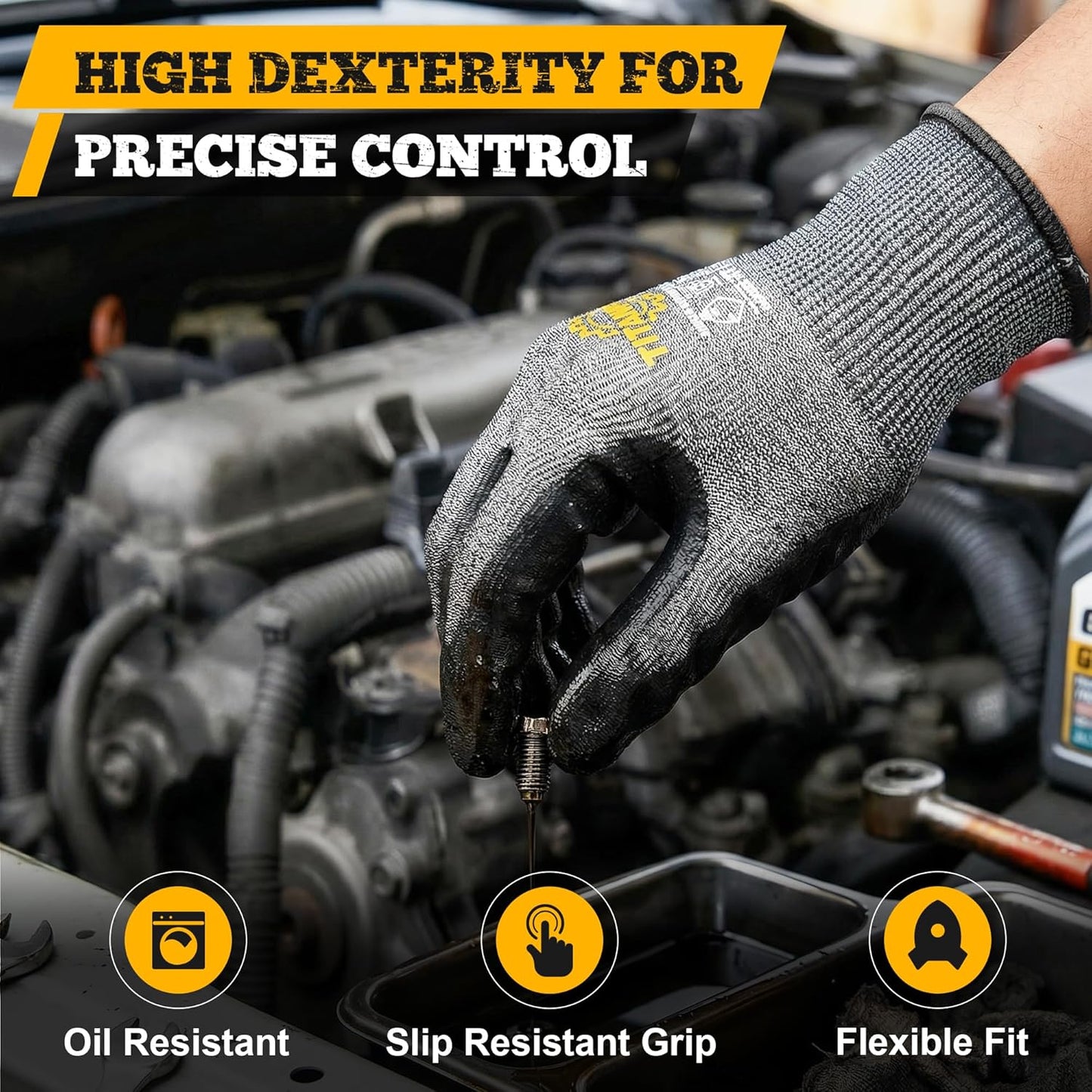TitanFlex Cut Resistant Gloves ANSI A5, Work Gloves with Sandy Nitrile Grip,Grey