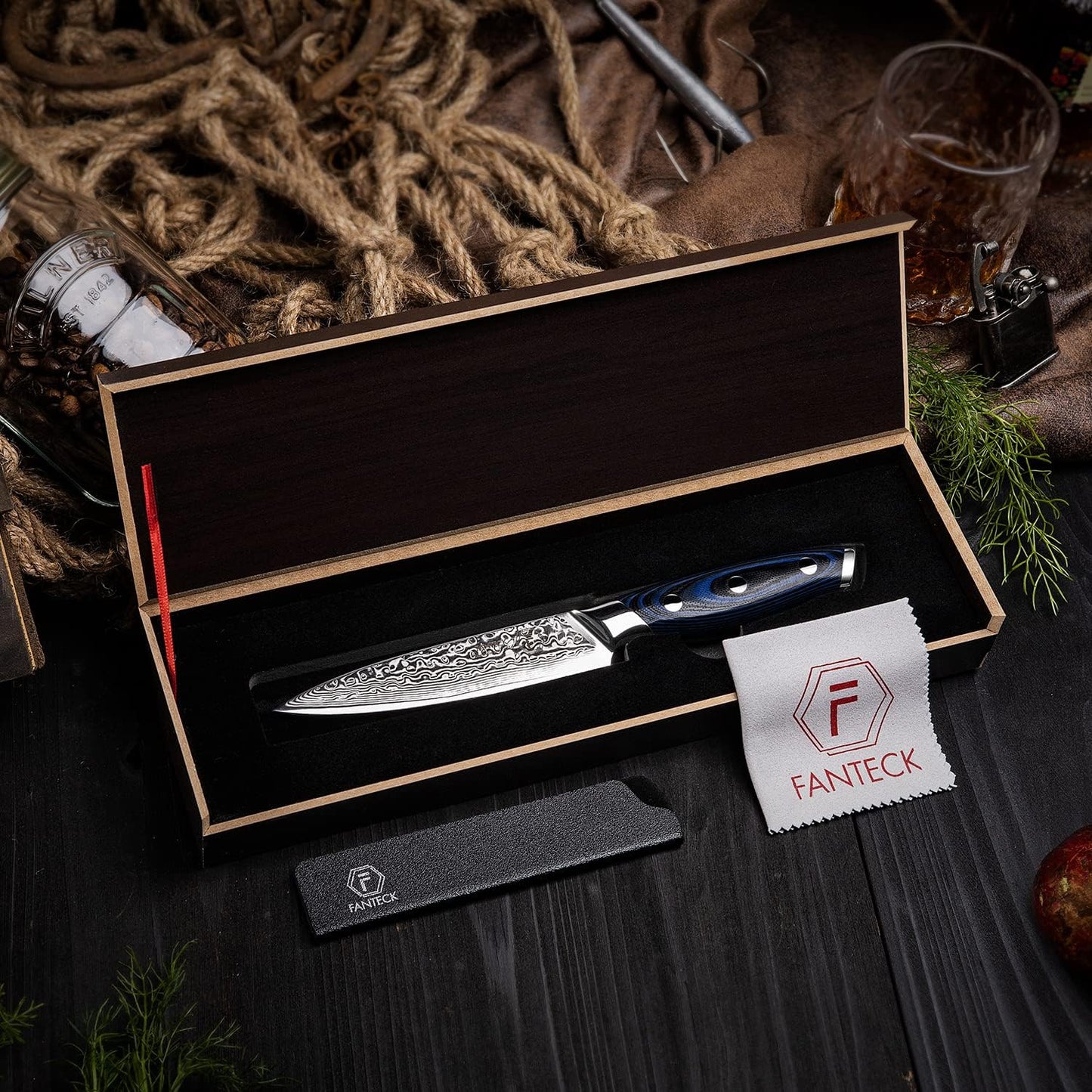 FANTECK 6 Inch Boning Fillet Knife,Damascus Japanese 67 Layer Professional Sharp Curved Flexible Blade Kitchen Chef Knives with Sheath for Fish Poultry Chicken Meat Cutting,G10 Handle