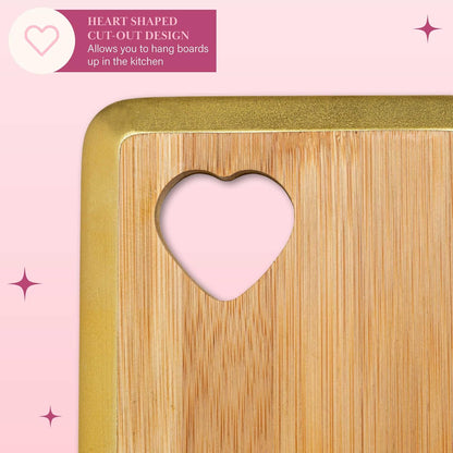 Paris Hilton Bamboo Cutting Board for Kitchen, Reversible Cutting Board and Cutlery Set with High Carbon Stainless Steel Knives and Blade Guards, Comfortable Handle Grips, 7-Piece Set, Gold and Pink