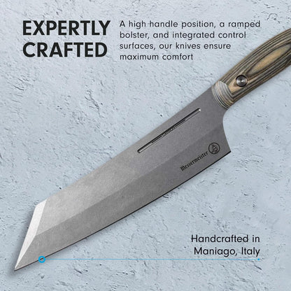 Messermeister Carbon 8” Bunka Chef’s Knife - Bohler K110 High Carbon Steel with a Ceramic Stonewash Finish - Resin-Stabilized Wood Handles - Handcrafted in Maniago, Italy
