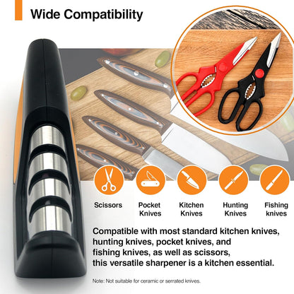 RESPECTED BRO 4-in-1 Knife and Scissors Sharpener, Premium Kitchen Knife Sharpener Tool, Help Prepare Restore & Polish Blades, Comfort & Ergonomic Handles For Easy-To-Use