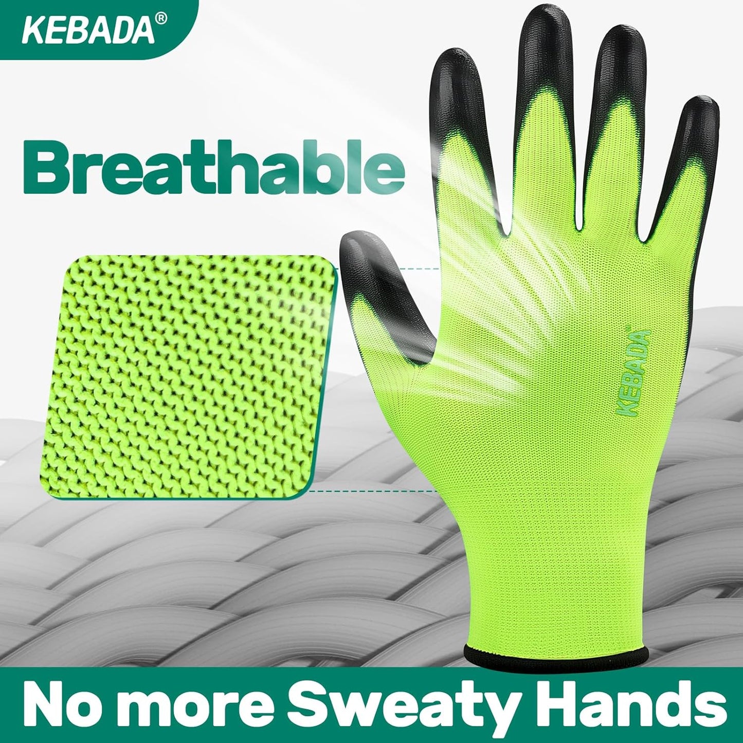 Kebada W1 Work Gloves for Men and Women, PU Coated Safety Gloves with Grip, Touchscreen, Ideal for Warehouse Package Handling, Construction, Gardening, 12 Pairs Gray Large
