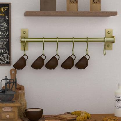 Dseap Kitchen Utensil Holder Hanger, Pot and Pan Rack Wall Mounted, Kitchen Rail with 8 Hooks for Hanging Cooking Utensils, Mugs, Spoons, Wall Mounted, Silver