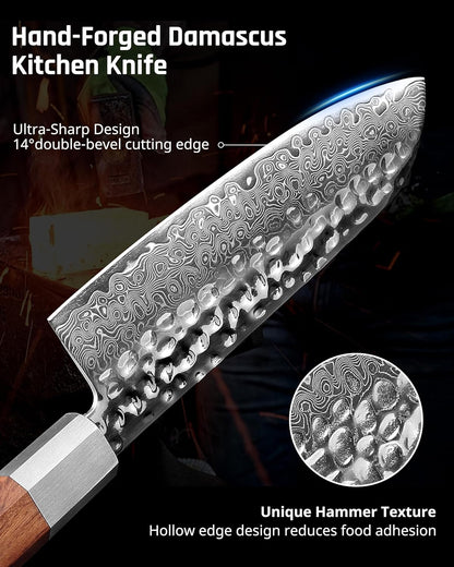 YOTSUBA 3PCS Japanese Damascus Chef Knife Set – Ultra Sharp Hand-Forged High Carbon Steel Blades with 100% Genuine Natural Hardwood Handles, Professional Kitchen Knives for Chopping Meat & Vegetables
