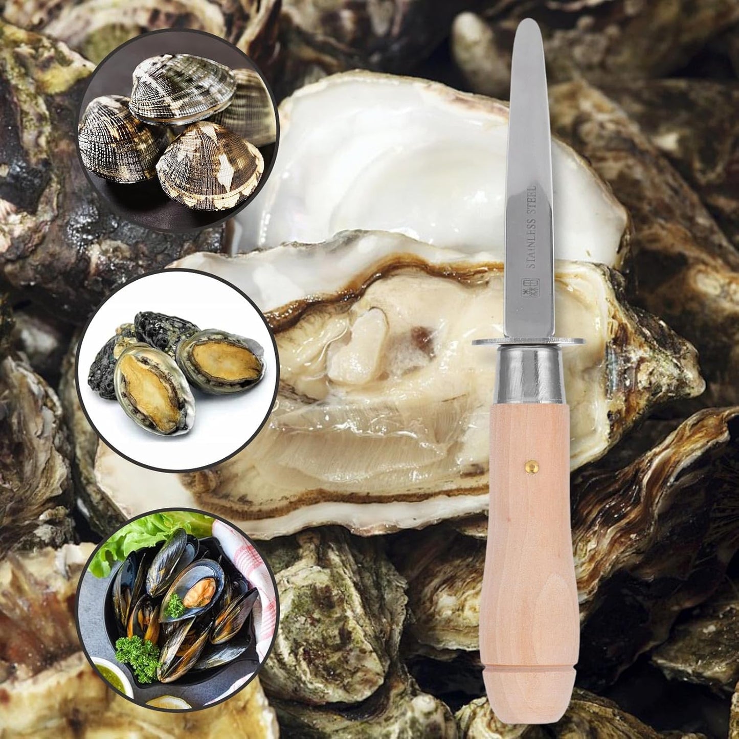 Oyster Knife, Oyster Shucking Knife with Wooden Handle Oyster Opener Tool for Seafood