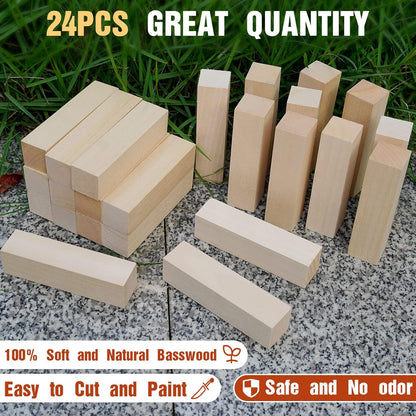 Basswood Carving Blocks, 19PCS Whittling Wood Blocks Kit with 3 Different Sizes, Bass Wood for Carving Easy to Use, for Kids and Adults