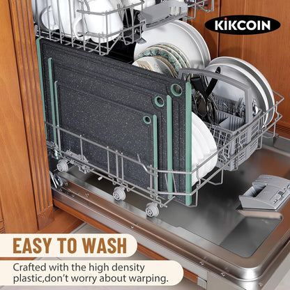 Plastic Cutting Boards for Kitchen, 3-Piece Large Cutting Board Set Dishwasher Safe Chopping Boards with Non-slip Feet and Juice Grooves, Kikcoin