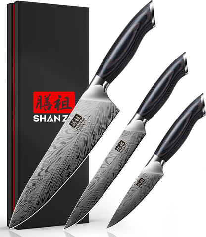 SHAN ZU Chef Knife in Powder Steel, Japanese Kitchen Knife 8 Inch, Ultra Sharp Chef's Knives, High Carbon Japanese Knives with Ergonomic Pakkawood Handle Professional Utility Knives for Meat Vegetable