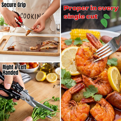 2-Pack Heavy Duty Kitchen Shears - Ultra Sharp All Purpose Food Scissors for Cutting Chicken Bones, Meat & Vegetables, Multi-Function Stainless Steel Cooking Shears (Black & Red)