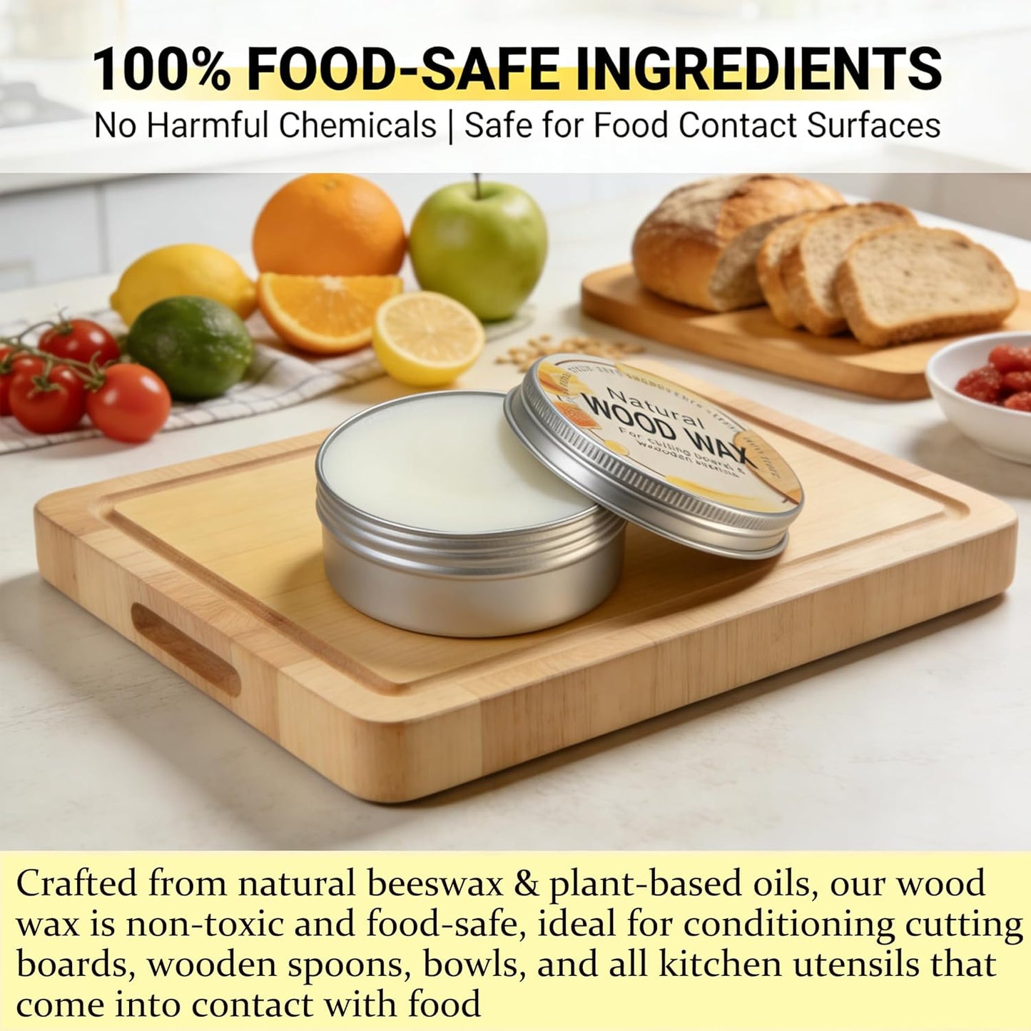 2.82 oz Natural Wood Wax for Cutting Boards, Butcher Blocks, Wooden Spoons and Bowls, Beeswax Polish, Food-Safe