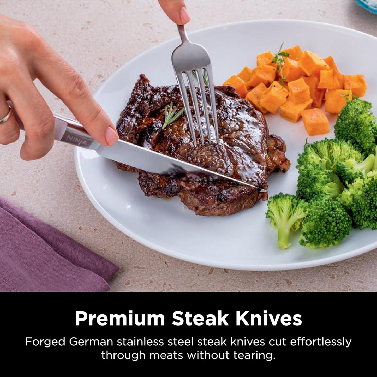 Ninja K32012 Foodi NeverDull Premium Knife System, 12 Piece Knife Block Set with Built-in Sharpener, German Stainless Steel Knives, Black
