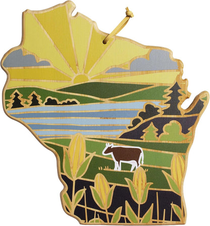 Totally Bamboo North Carolina State Shaped Cutting Board and Charcuterie Serving Platter with Artwork by Summer Stokes, Includes Hang Tie for Wall Display 18" x 8" x 5/8" - Colors B
