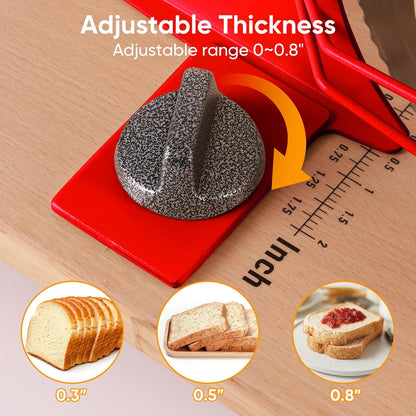 Upgrade Manual Bread Slicer for Homemade Sourdough - Adjustable Thickness & Evenly Slice, Bread Slicer with Scale Lines, Hand Crank, Suction Cups and Bread Guide for Sandwiches, Toast, Bagel, Baguette