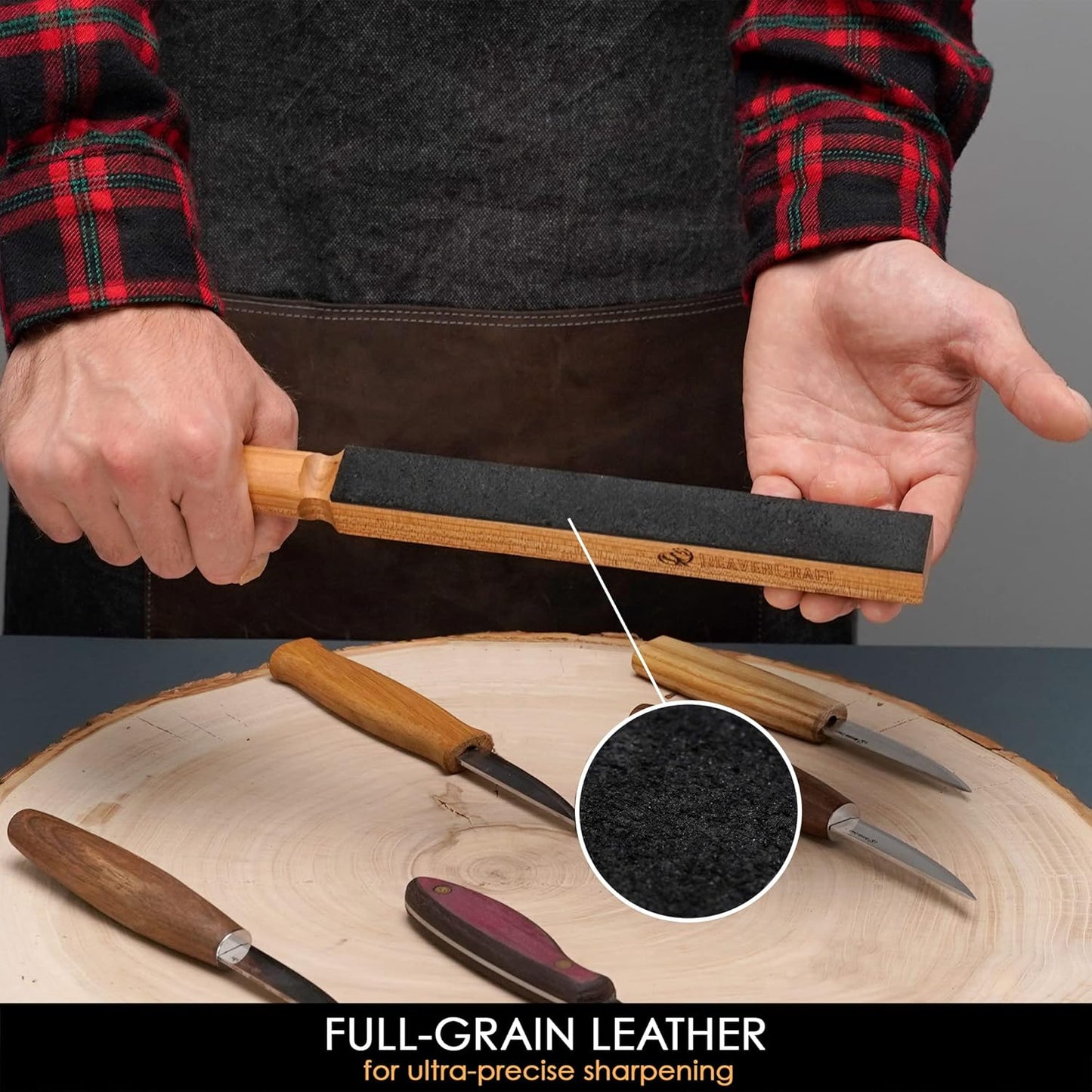 BeaverCraft Leather Strop Block for Knife Sharpening with Polishing Compound - Sharpening Knife Strop - Stropping Kit LS8 & Honing Compound for Knives