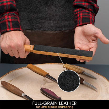 BeaverCraft Leather Strop Block for Knife Sharpening with Polishing Compound - Sharpening Knife Strop - Stropping Kit LS8 & Honing Compound for Knives