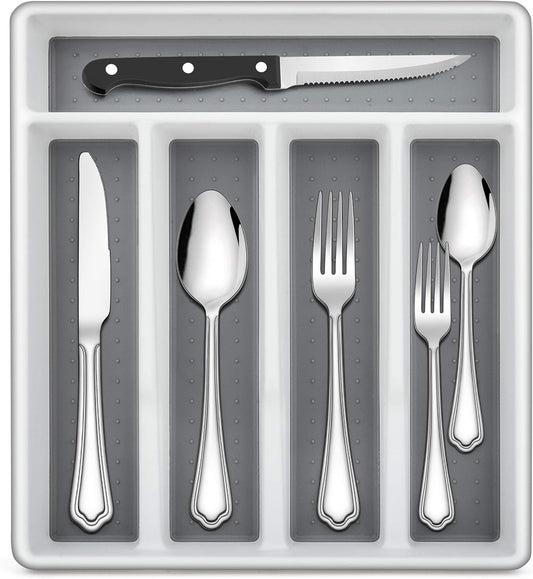 LIANYU 72-Piece Silverware Set with Steak Knives and Organizer Tray, Stainless Steel Cutlery Flatware Set for 12, Tableware Eating Utensils with Scalloped Edge, Dishwasher Safe, Mirror Polished