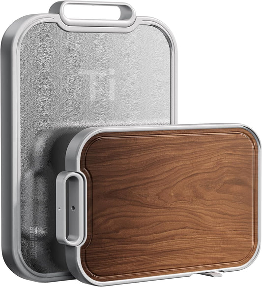 Titanium Cutting Board 2-in-1, Double Sided Wood Cutting Board for Kitchen – Non Toxic Ebony Wood & Titanium Large Chopping Board, Ideal for Meat, Vegetables & Family Cooking