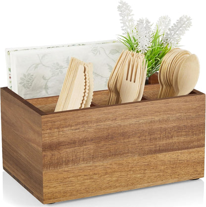 DRASTAR Utensil Holder, Wooden Silverware Caddy, Picnic Cutlery Organizer, Countertop Silverware Holder for Party, Pink