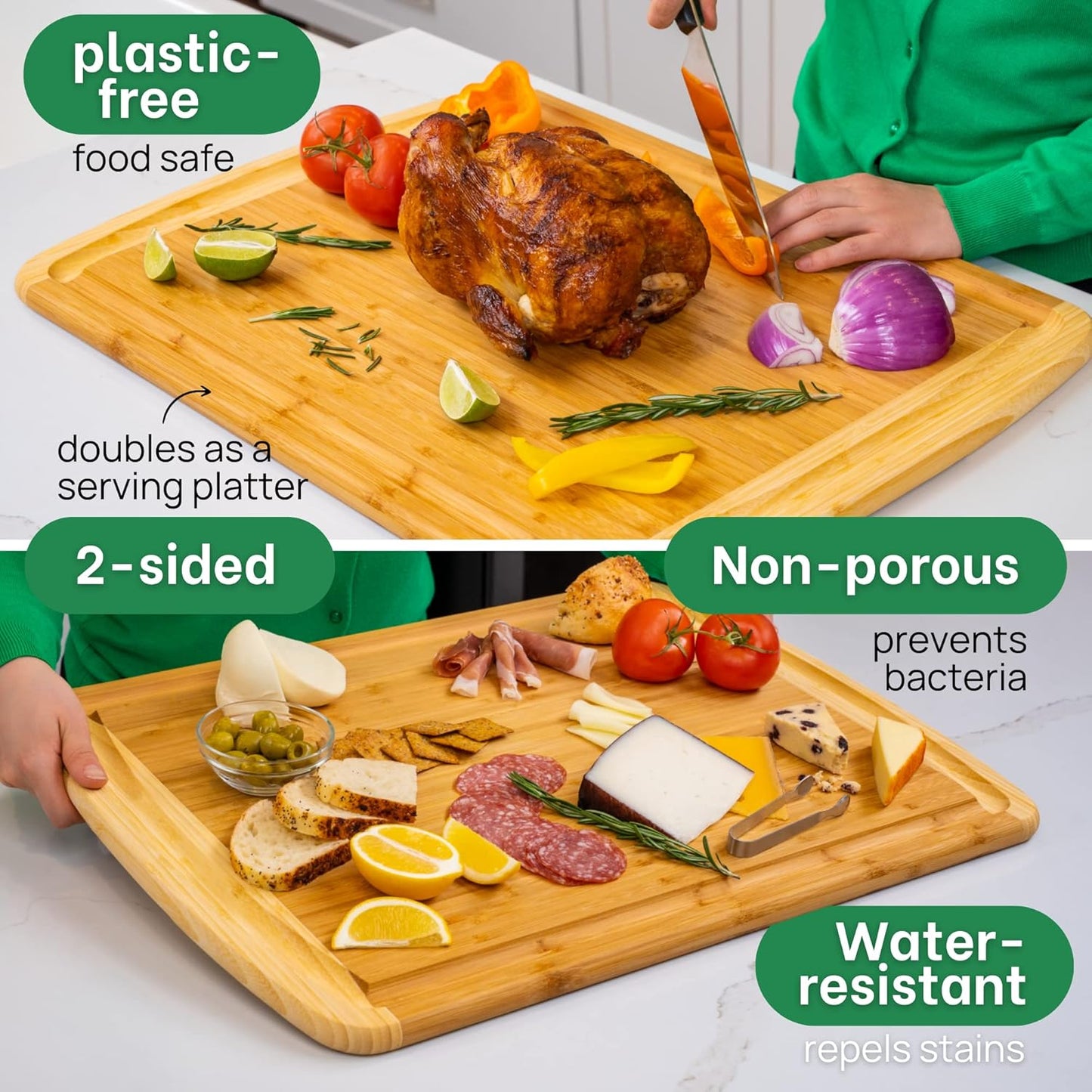 Greener Chef 30 x 20 Organic Extra Large Cutting Board with Lifetime Replacements – Wood Bamboo Chopping Board - Wooden Butcher Block Cutting Board for Carving Turkey, Grilling Brisket and BBQ