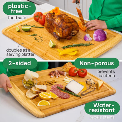 Greener Chef 30 x 20 Organic Extra Large Cutting Board with Lifetime Replacements – Wood Bamboo Chopping Board - Wooden Butcher Block Cutting Board for Carving Turkey, Grilling Brisket and BBQ