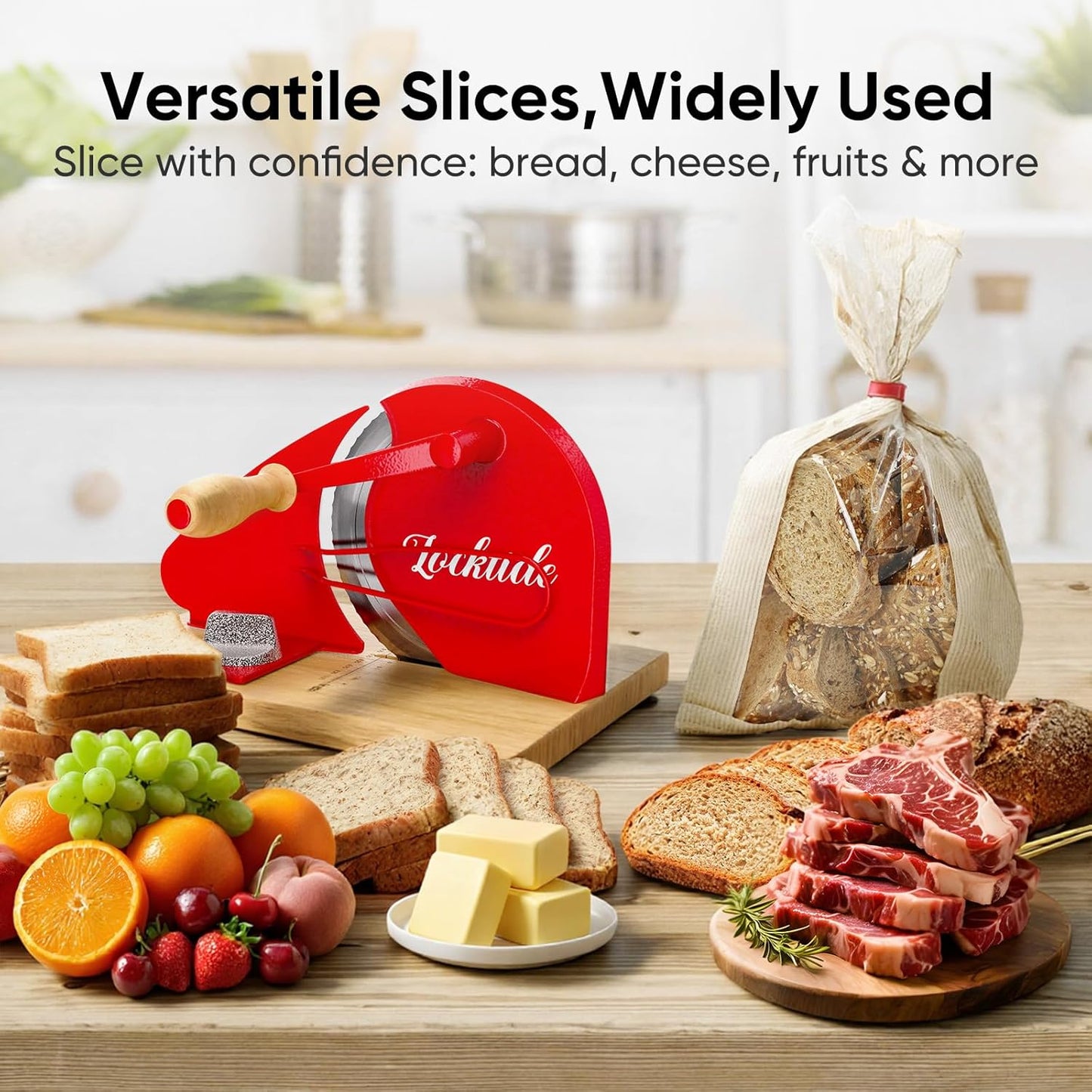 Upgrade Manual Bread Slicer for Homemade Sourdough - Adjustable Thickness & Evenly Slice, Bread Slicer with Scale Lines, Hand Crank, Suction Cups and Bread Guide for Sandwiches, Toast, Bagel, Baguette