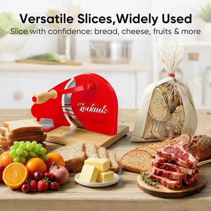 Upgrade Manual Bread Slicer for Homemade Sourdough - Adjustable Thickness & Evenly Slice, Bread Slicer with Scale Lines, Hand Crank, Suction Cups and Bread Guide for Sandwiches, Toast, Bagel, Baguette