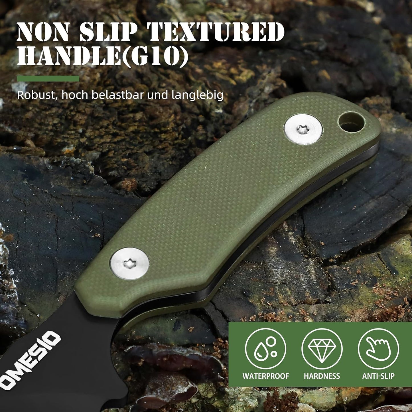 Omesio Neck Knife, Full Tang EDC Knife Necklace for Men, 5.82" Fixed Blade with Kydex SHeath and Clip, Nessmuk Blade Small D2 Steel G10 Handle for Outdoor, Survival, Camping