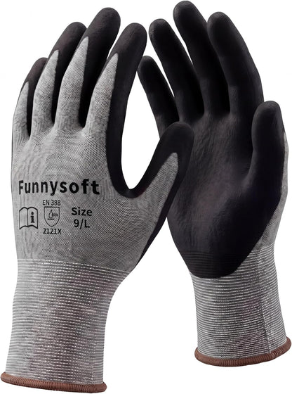 16 Pairs Work Gloves MicroFoam Nitrile Coated Seamless Knit Nylon, Palm & Fingers Cut-Resistant, Warehouse Gloves for Auto Garden Mechanics Outdoor Construction (Brown Cuff,XL)