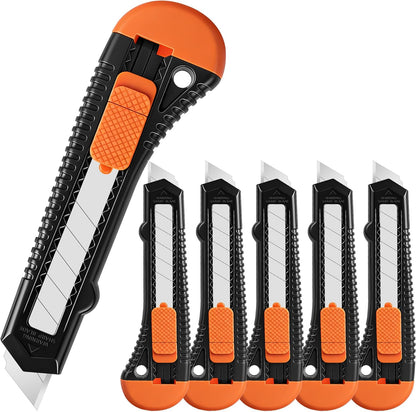 6-Pack Utility Knife Retractable, Retractable Box Cutter for Boxes, Cardboard and Cartons, 18mm Sharp Blade for Office and Home use