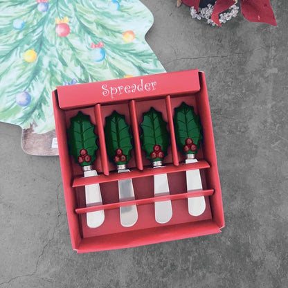 Supreme Housewares Winter Cardinal Cheese Spreaders, Hand-Painted Resin Handles with Stainless Steel Blades for Spreading Cream Cheese, Butter, Jam, or Sandwich, Set of 4