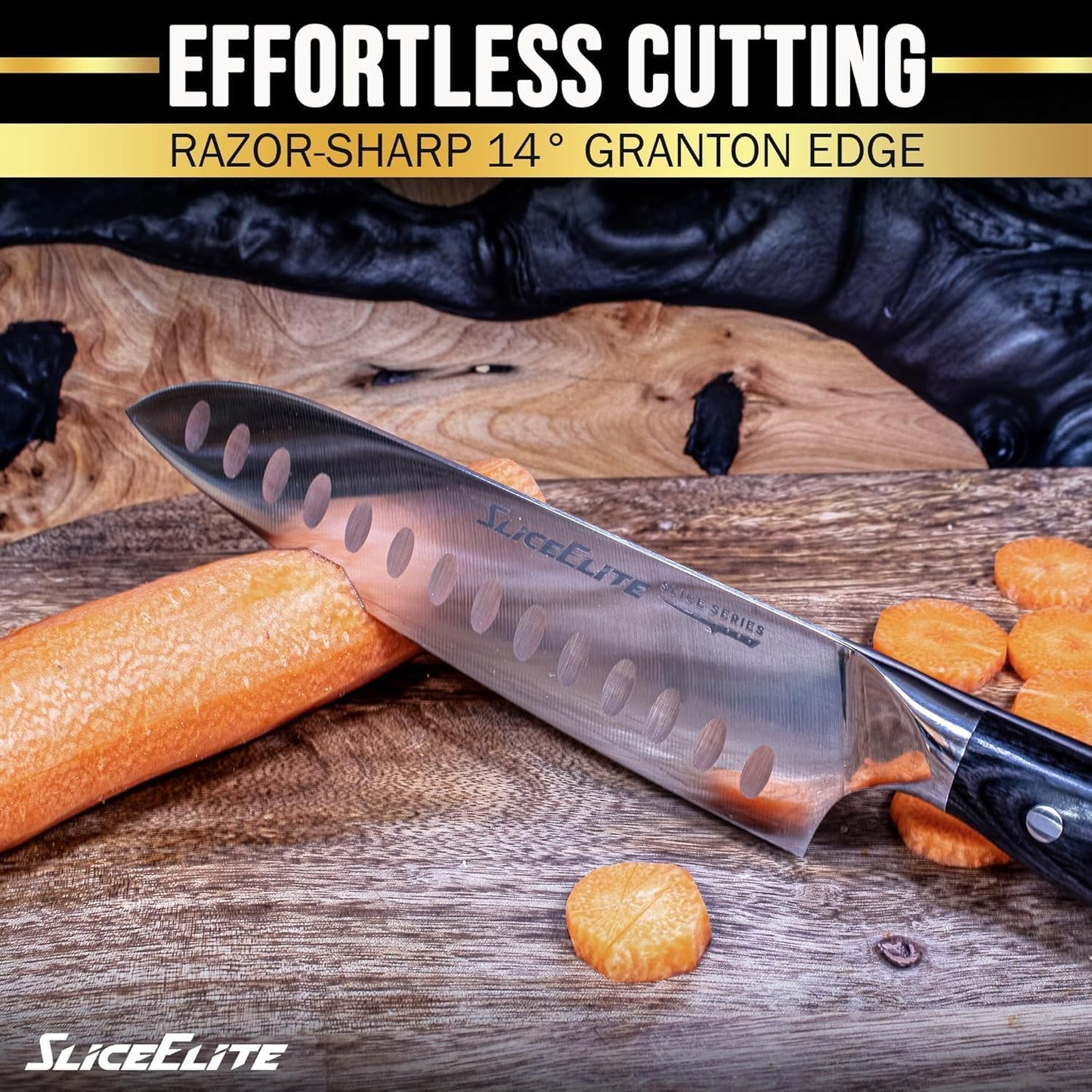 SliceElite Slice Series 8 Inch Carving Knife High Carbon German Stainless Steel Pakkawood Handle Brisket Slicer Chopper BBQ Chef Sharp Fruit Vegetable Butcher Kitchen Cutting Meat Tool Gift Precision