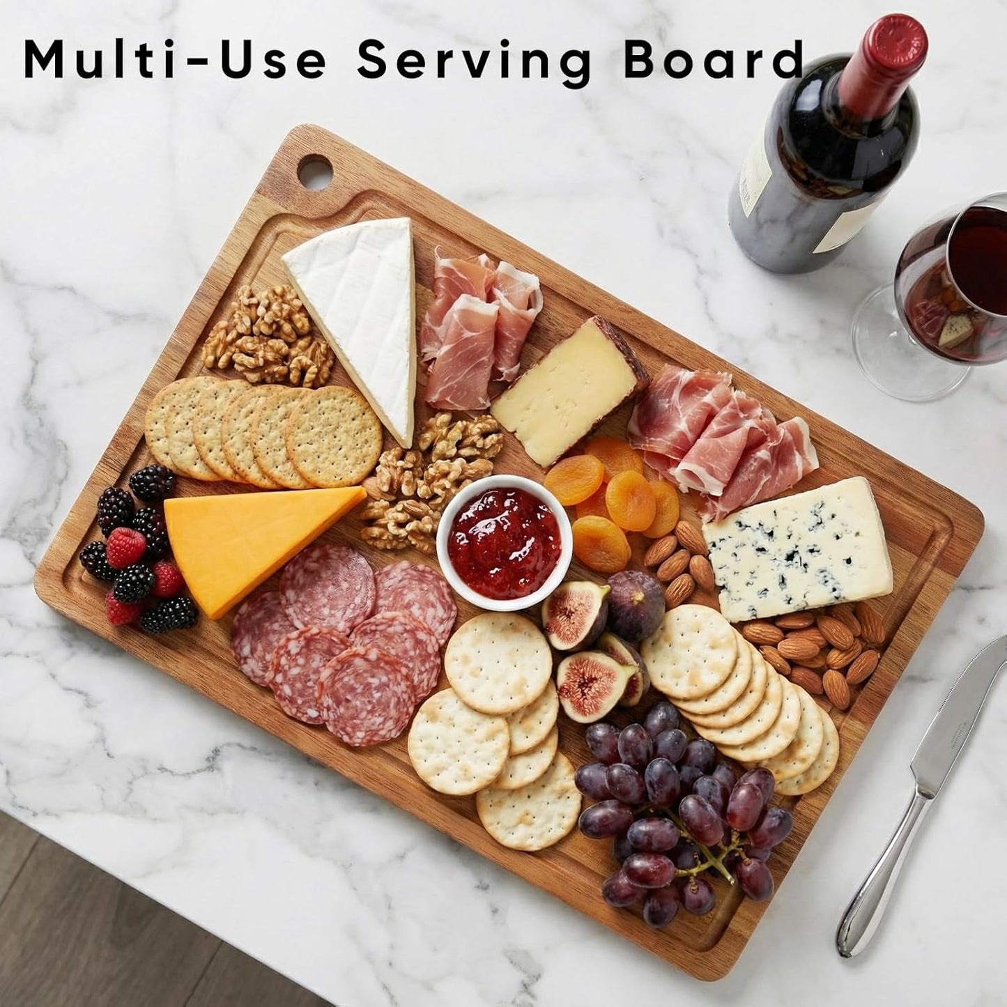 Acacia Wood Small Cutting Board for Kitchen, 10x7 Inch Mini Chopping Bar Board with Juice Groove & Hanging Hole, Thickened Portable Cheese Board for Camping,BBQ, Dorm, RV and Small Spaces