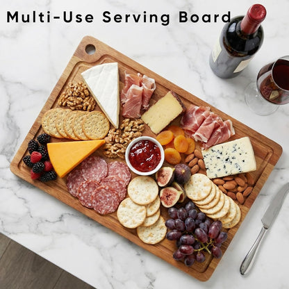 Acacia Wood Small Cutting Board for Kitchen, 10x7 Inch Mini Chopping Bar Board with Juice Groove & Hanging Hole, Thickened Portable Cheese Board for Camping,BBQ, Dorm, RV and Small Spaces