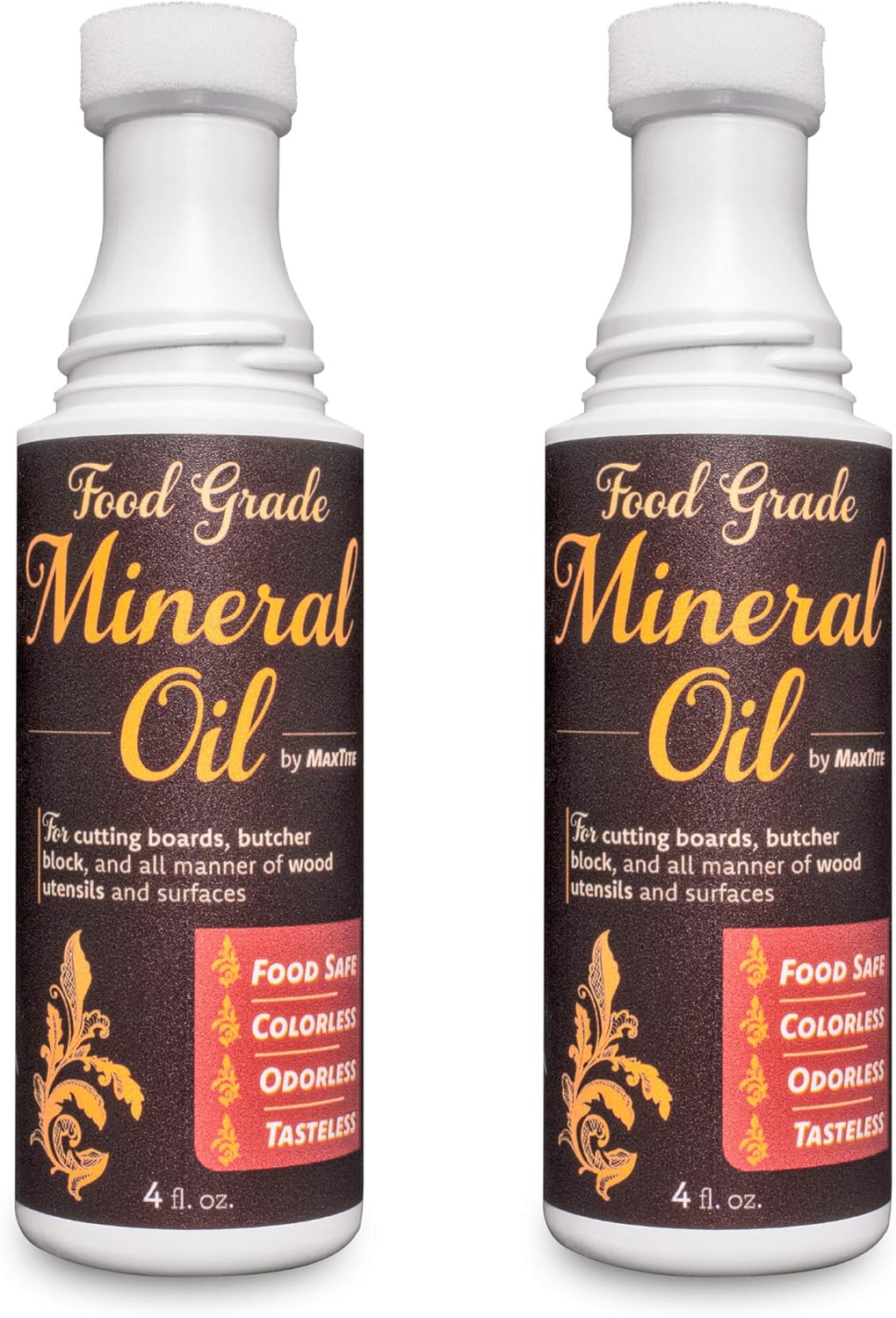 MAXTITE Easy-Applicator Mineral Oil for Cutting Boards and All Wood Care, Ultrapure Food Grade (4oz with Foam Applicator Tip) Made in USA