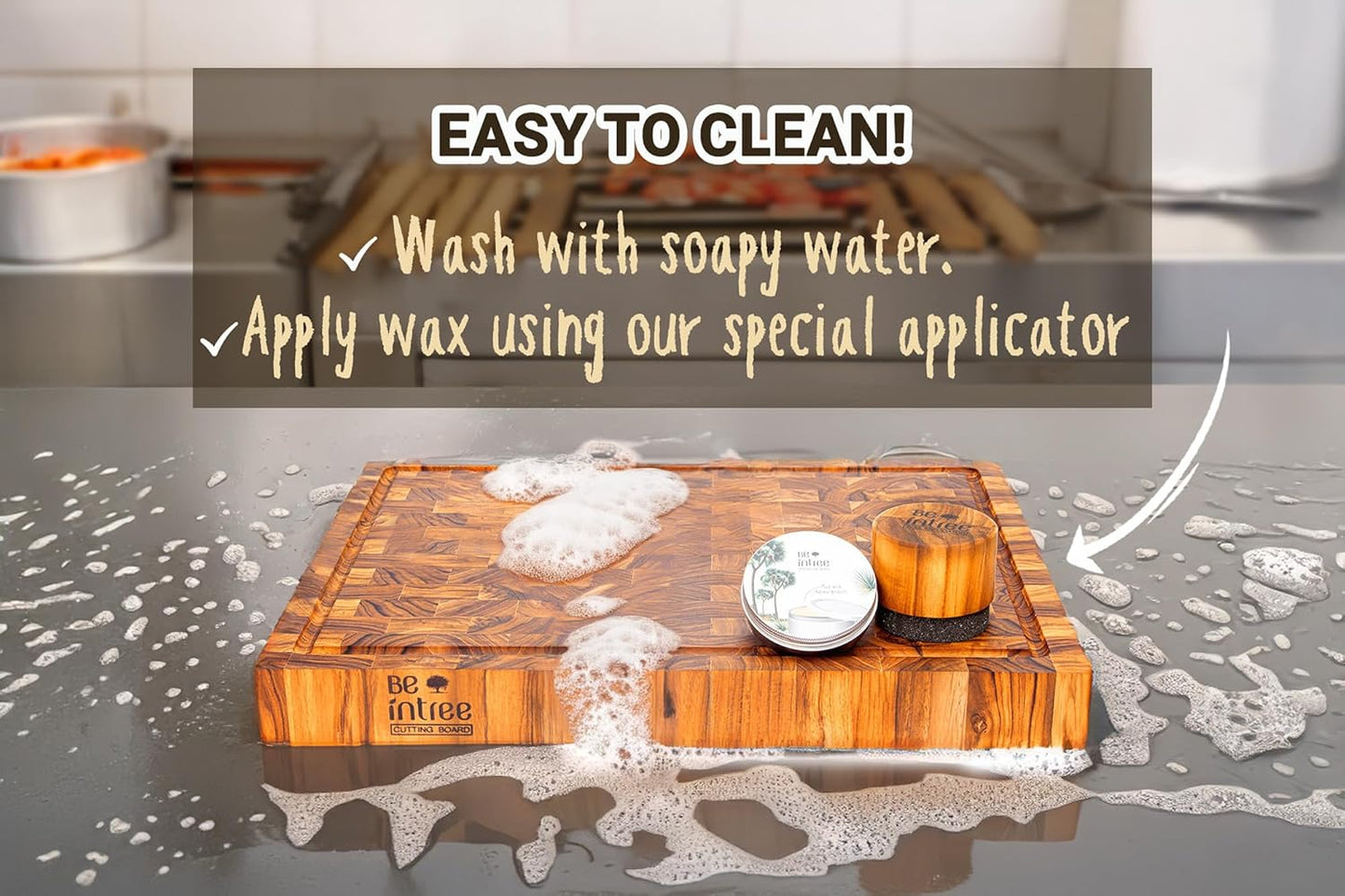 Premium Teak Wood Butcher Block Cutting Board Set - Complete Set with End Grain Board, Wood Wax & Applicator - Ideal Cutting Board Set for Home Cooks & Chefs. Improve your Cooking Experience Today