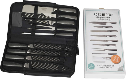 Ross Henery Eclipse 9-Piece Chef Knife Set – Stainless Steel Kitchen Knives with Travel Case
