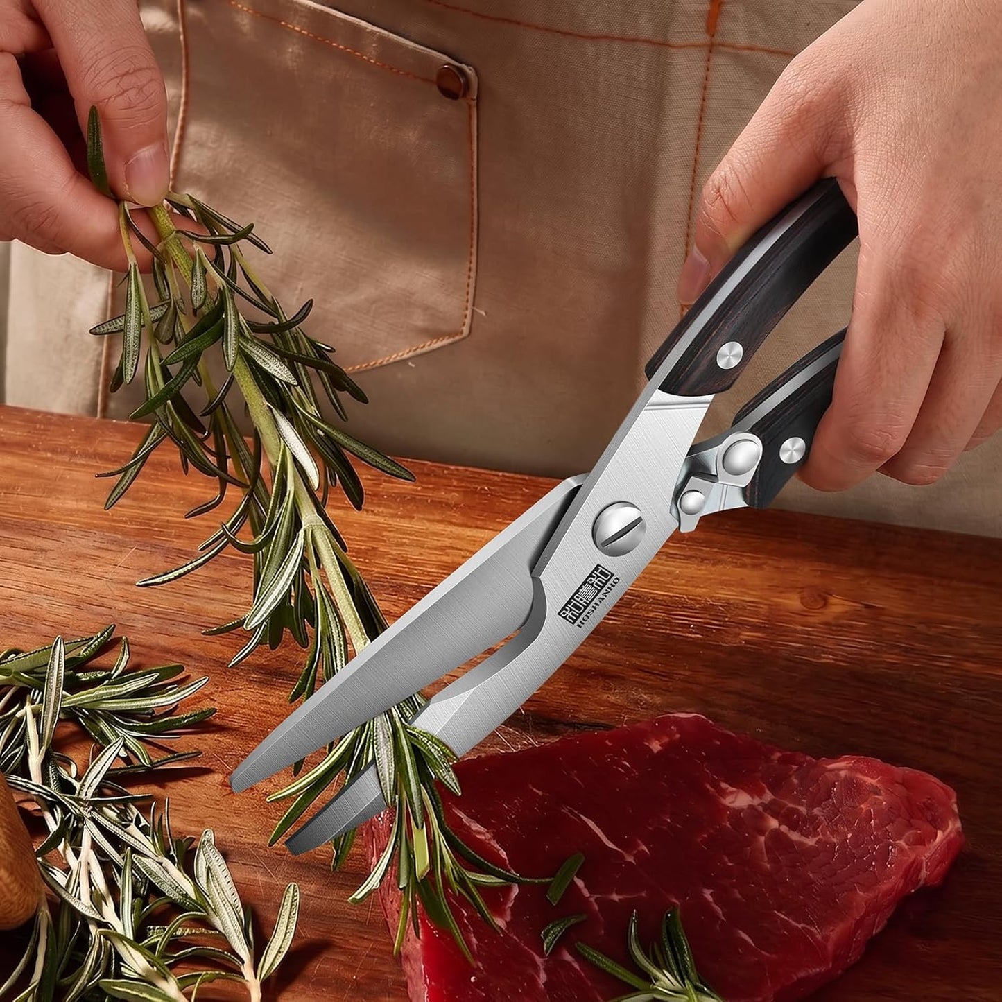 HOSHANHO Kitchen Scissors Heavy Duty, Sharp Stainless Steel Kitchen Shears with Non-Slip Handle & Safety Lock, All Purpose Cooking Scissors for Poultry、Meat Cutting、Turkey、Vegetables