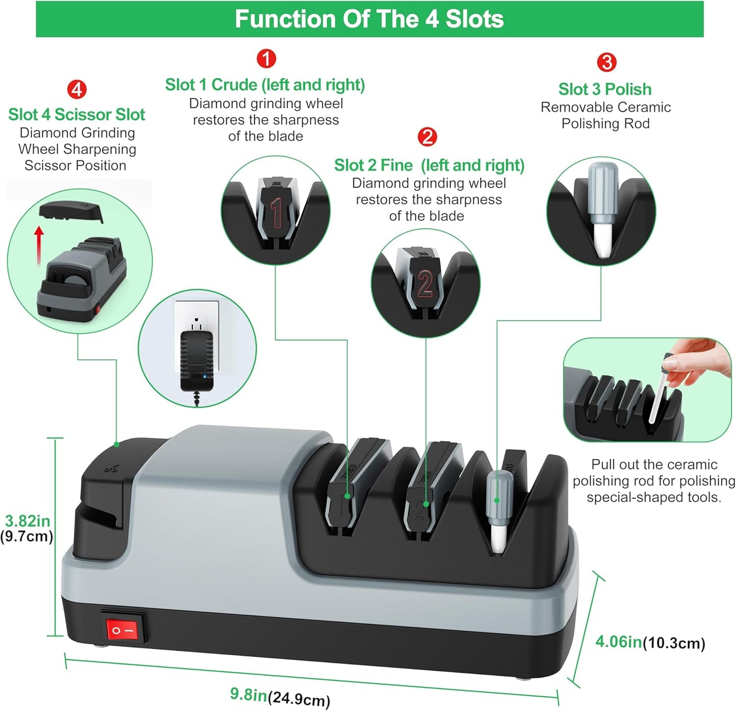 Electric Knife Sharpener- 4 in 1 Electric Knife Sharpeners for Kitchen Knives, Straight Blade Knives & Serrated Knives & Ceramic Knives & Scissors