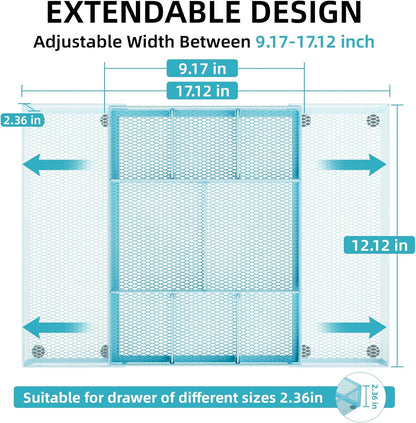 Marbrasse Expandable Desk Drawer Organizer, Mesh Drawer Organizer Tray with 10 Adjustable Compartments, Desk Organizers and Accessories for Office Supplies, Makeup & Vanity (Expandable White-2 pack)