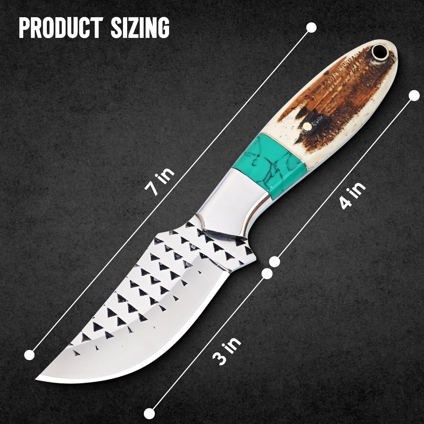 Rasp steel Bull Cutter Knife with Pancake leather sheath, Hunting Knife with holster, Cowboy knife, Fixed Blade (BUCK-STAG)
