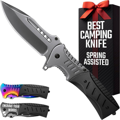 Pocket Knife for Men with Wood Handle & Glass Breaker & Pocket Clip - 3.66" Sharp Blade - Cheese Knives - Folding Knife for Men Women Hunting Camping Military Tactical Survival Hiking Work EDC 0207