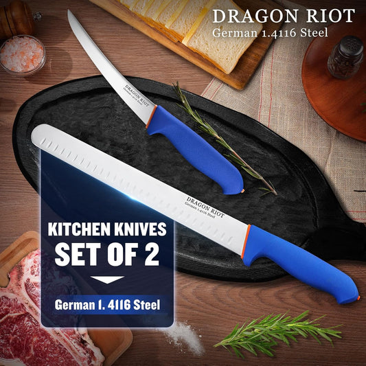 DRAGON RIOT 3 Pcs Butcher Knife Set, Stainless Steel Boning & Carving Knives, Sharp Kitchen Cutlery for Meat Cutting Trimming, Perfect for Home Kitchen, Outdoor Camping BBQ & Holiday Gift