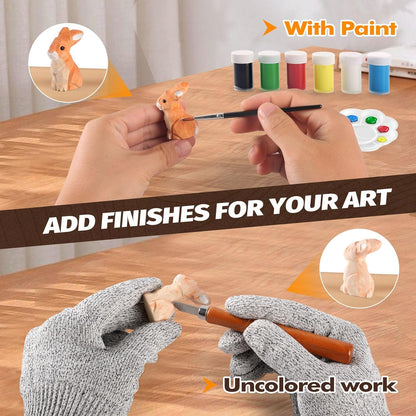 Wood Carving Kit for Beginners - Whittling Kit with Wood Blocks and Paint Set - Carving Tools for Beginners - Hobbies for Women and Men - Arts and Crafts for Adults & Kids - Gift for Girls and Boys