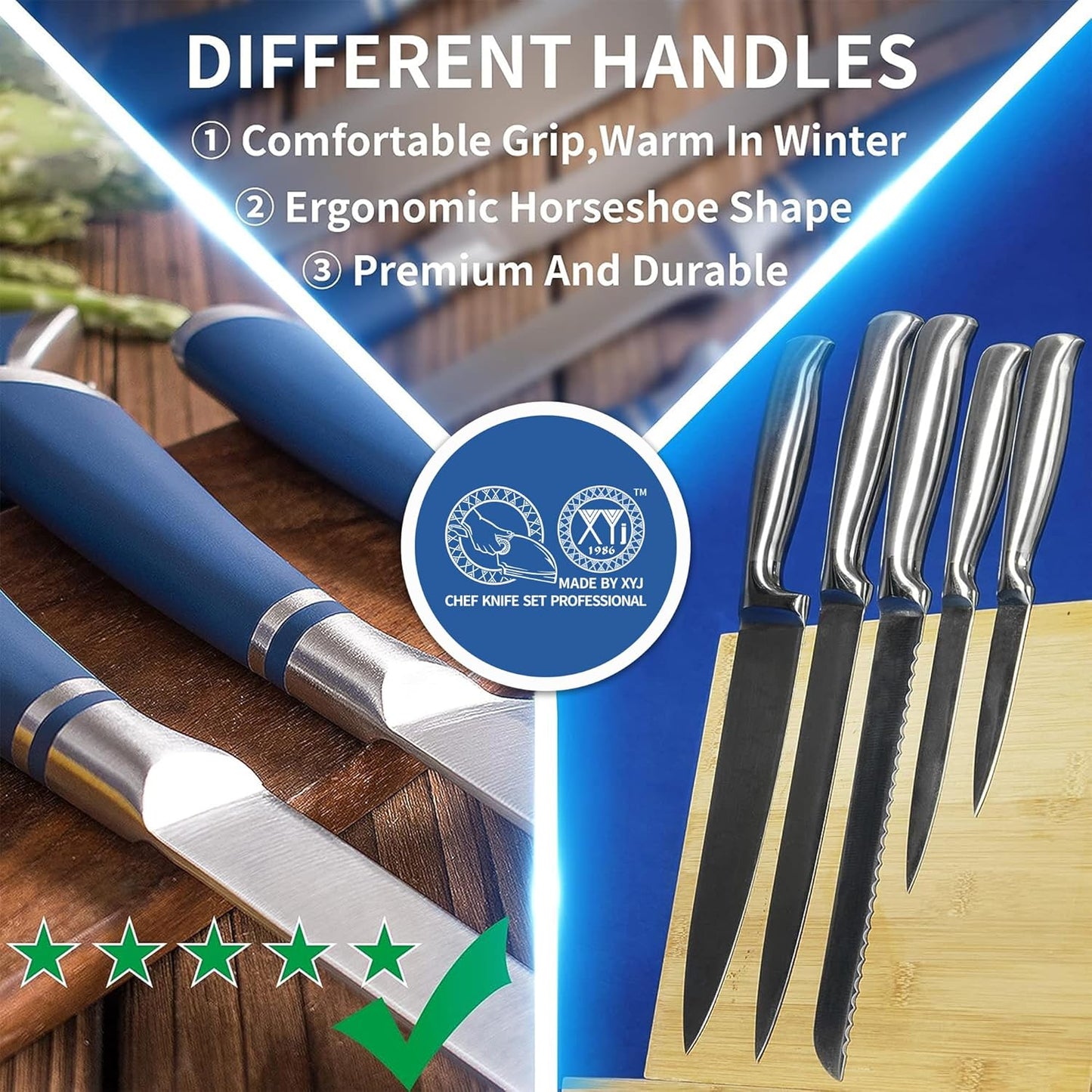 XYJ Professional Knife Sets for Master Chefs,Meat Cleaver Butcher for Camping,Chef Knife Set with Magnetic Knife Block,Stainless Steel Kitchen Knives Tools Kit