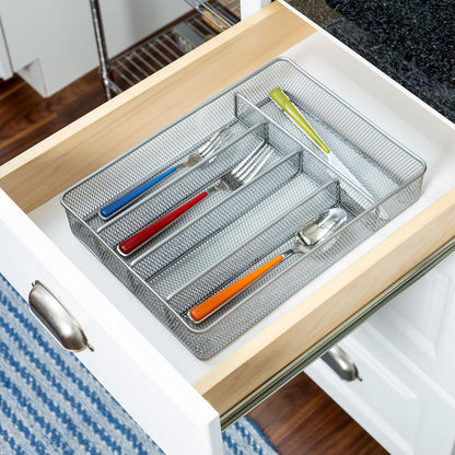 Honey-Can-Do KCH-02163 Steel Mesh 7-Compartment Expandable Utility Drawer Organizer, Silver