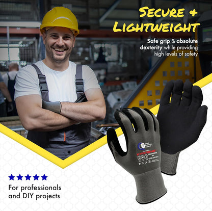 Quest Protective Apparel Cut Resistant Work Gloves (ANSI A1) – Lightweight Graphene Gloves for Gardening, DIY, Mechanical & General Handling – Breathable Grip Gloves for Men & Women – Large, Pack of 3