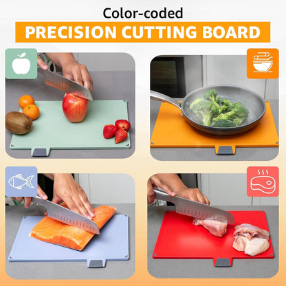 4-Piece Non-Toxic Cutting Board Set with Premium Scissors – BPA-Free Plastic and Rubber Chopping Boards for Kitchen Essentials with Organizer, Dishwasher Safe Accessories Holder.