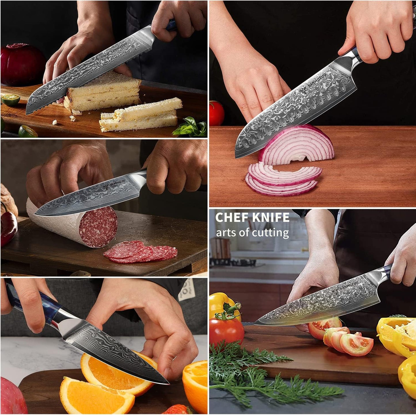 Steak Knives Set of 4, Ultra Sharp Non Serrated Kitchen Steak Knife 5 Inch - Damascus Steel & Resin Handle - Xuan Series (Sapphire Blue)